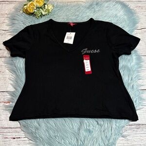 NWT Guess Frankie Black Ribbed Stretch V Neck Short Sleeve Tee sz XXL